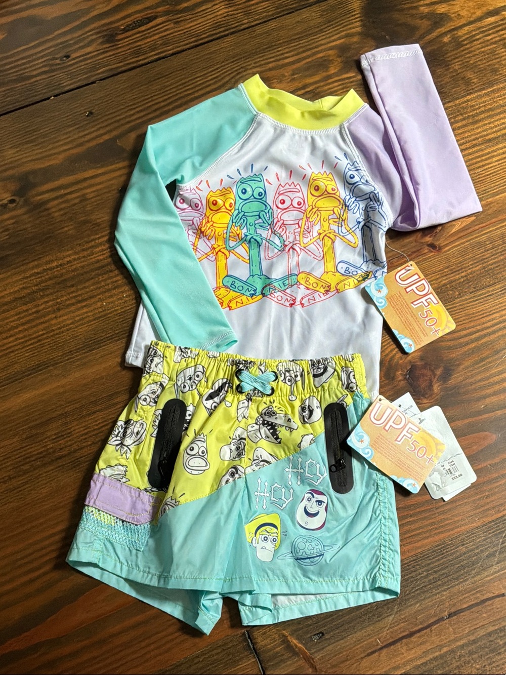Disney Kids Swim Rashguard Set in Aqua, Yellow & Lavender